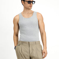Orta Gri Melanj Slim Fit Dar Kesim Pamuklu Fitilli Atlet