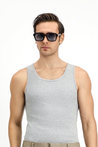 Orta Gri Melanj Slim Fit Dar Kesim Pamuklu Fitilli Atlet