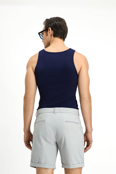 Koyu Lacivert Slim Fit Dar Kesim Pamuk Fitilli Atlet