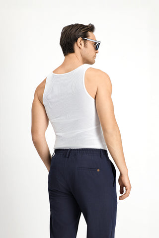 Beyaz Slim Fit Dar Kesim Pamuk Fitilli Atlet