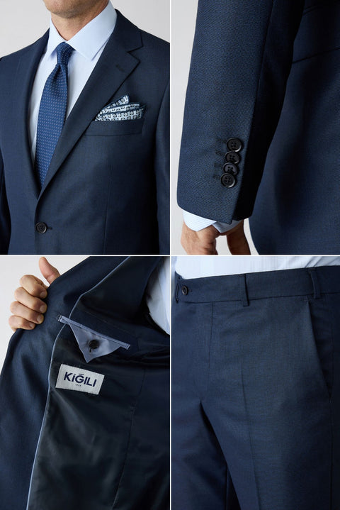 Koyu Lacivert 8 Drop Long Slim Fit Uzun Dar Kesim Düz Mono Yaka Takım Elbise