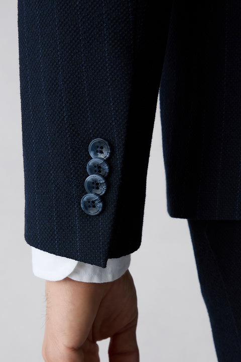 Mid-Navy 7 Drop Slim Fit Peaked Lapel Striped Double-Breasted Jacket