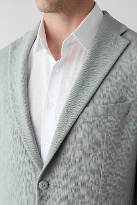 Medium Gray Techno-Line 7 Drop Slim Fit Narrow Collar Linen Blend Striped Flexible Jacket with Pockets