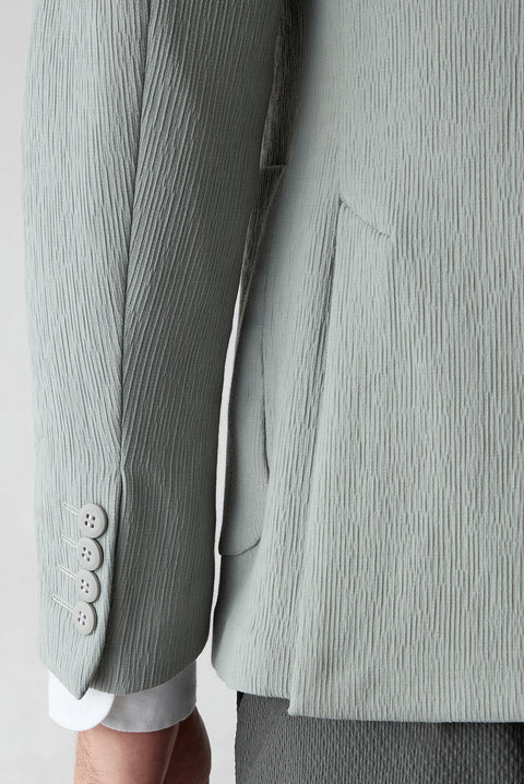 Medium Gray Techno-Line 7 Drop Slim Fit Narrow Collar Linen Blend Striped Flexible Jacket with Pockets