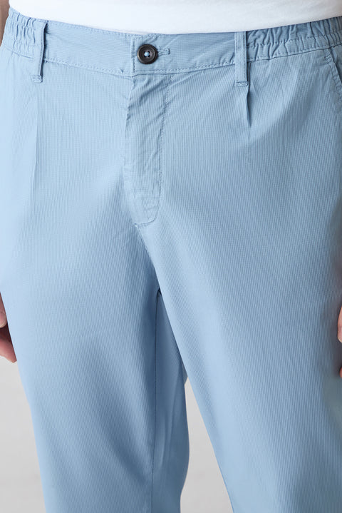 Aviator Blue Tapered Fit Elastic Waist Striped Lycra Side Pocket Canvas / Chino Trousers