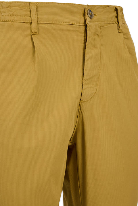 Mid Beige Tapered Fit Elastic Waist Striped Lycra Side Pocket Canvas / Chino Trousers