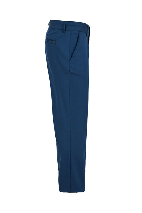Mid-Navy Relaxed Fit Side Pocket Cotton Patterned Canvas / Chino Trousers