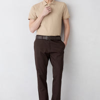 Dark Brown Regular Fit Standard Cut Patterned Side Pocket Lycra Canvas / Chino Trousers