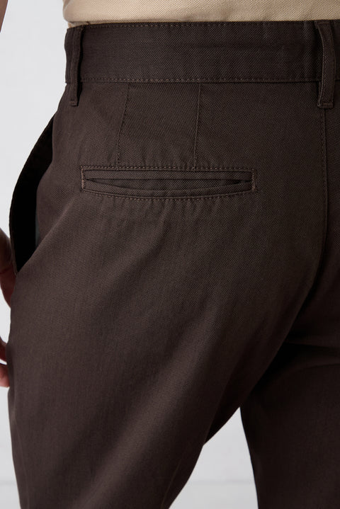 Dark Brown Regular Fit Standard Cut Patterned Side Pocket Lycra Canvas / Chino Trousers