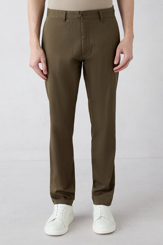 Orta Haki Regular Fit Standart Kesim Desenli Yan Cepli Likralı Kanvas / Chino Pantolon