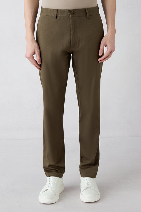 Orta Haki Regular Fit Standart Kesim Desenli Yan Cepli Likralı Kanvas / Chino Pantolon