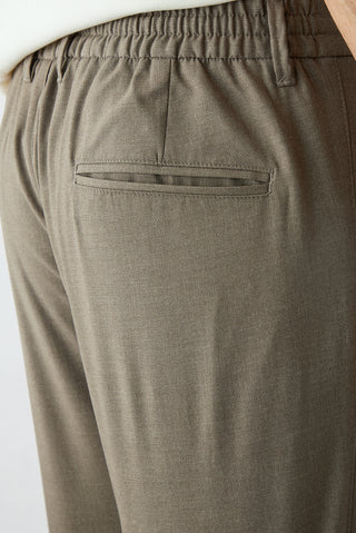 Açık Vizon Regular Straight Fit Likralı Yandan Cepli Beli İpli Pileli Pantolon