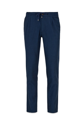 Orta Lacivert Regular Straight Fit Beli Lastikli İpli Pileli Likralı Jogger Pantolon