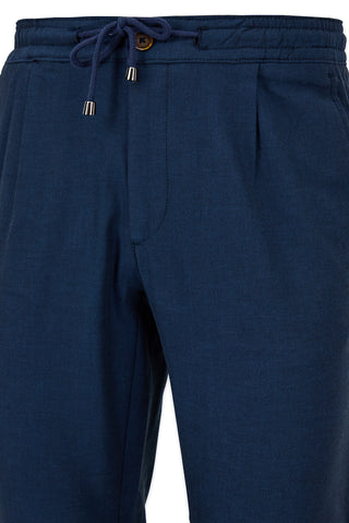 Orta Lacivert Regular Straight Fit Beli Lastikli İpli Pileli Likralı Jogger Pantolon