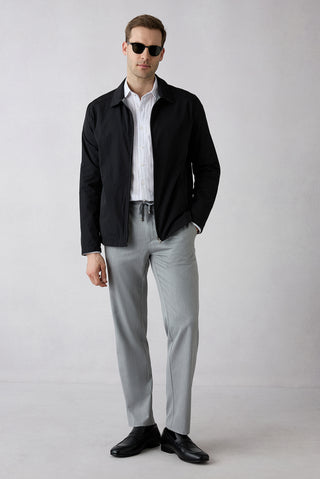 Açık Gri Regular Straight Fit Beli Lastikli İpli Pileli Likralı Jogger Pantolon