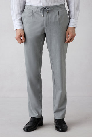Açık Gri Regular Straight Fit Beli Lastikli İpli Pileli Likralı Jogger Pantolon