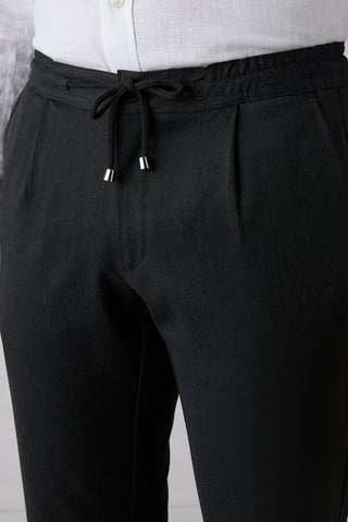 Koyu Antrasit Regular Straight Fit Beli Lastikli İpli Pileli Likralı Jogger Pantolon