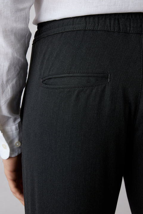 Dark Anthracite Regular Straight Fit Elasticated Waist Drawstring Pleated Stretchy Jogger Trousers
