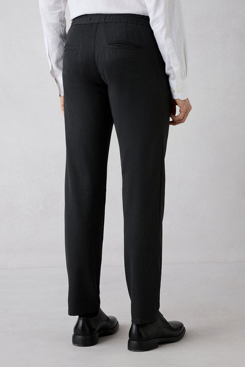 Dark Anthracite Regular Straight Fit Elasticated Waist Drawstring Pleated Stretchy Jogger Trousers