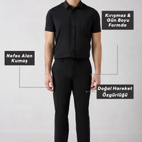 Black 6 Drop Regular Fit Standard Cut Lycra Pants with Drawstring Elastic Waist Sports Bag