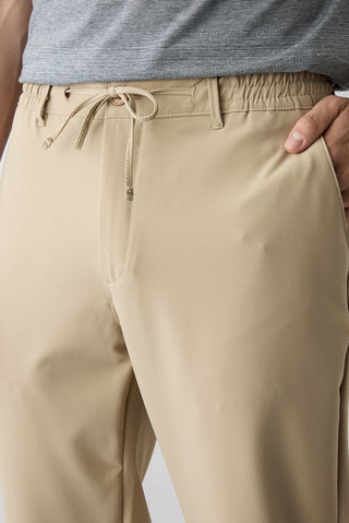 Orta Bej Techno-Line Regular Fit Standart Kesim Likralı Esnek Beli Lastikli İpli Çantalı Pantolon