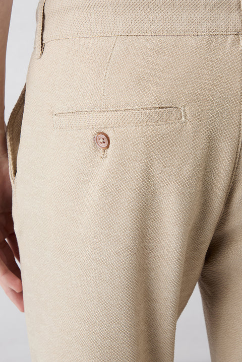 Light Beige Regular Straight Fit Side Pocket Stretchy Patterned Canvas / Chino Trousers