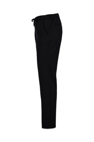 Siyah Regular Straight Fit Beli İpli Pileli Yan Cepli Likralı Kanvas / Chino Pantolon
