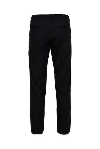 Siyah Regular Straight Fit Beli İpli Pileli Yan Cepli Likralı Kanvas / Chino Pantolon