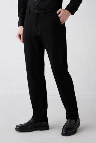Siyah Slim Fit Dar Kesim Yandan Cepli Likralı Esnek Kanvas / Chino Pantolon