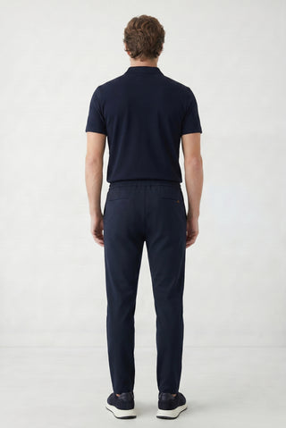 Koyu Lacivert Regular Fit Standart Kesim Yandan Cep Beli Lastikli İpli Jogger Pantolon