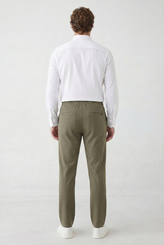 Orta Haki Regular Fit Standart Kesim Yandan Cep Beli Lastikli İpli Jogger Pantolon