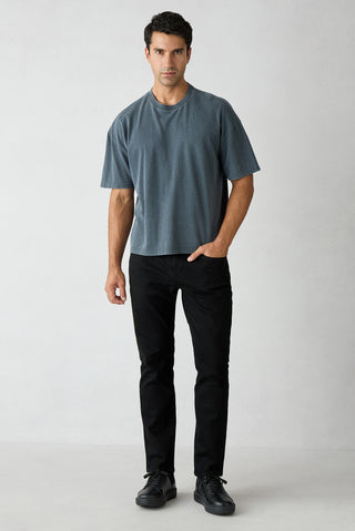 Siyah Slim Fit Dar Kesim 5 Cep Lyocell Karışımlı Denim Pantolon