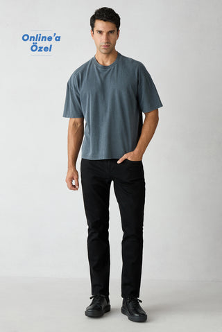 Siyah Slim Fit Dar Kesim 5 Cep Lyocell Karışımlı Denim Pantolon