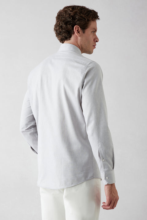 Orta Gri Uzun Kol Slim Fit Desenli %100 Pamuk Gömlek