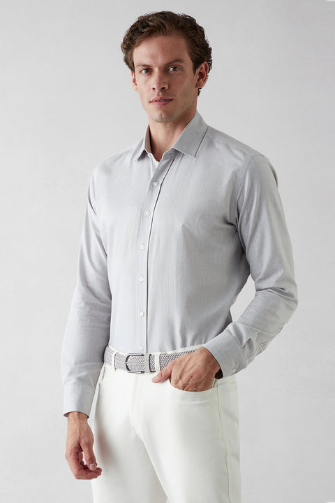 Orta Gri Uzun Kol Slim Fit Desenli %100 Pamuk Gömlek