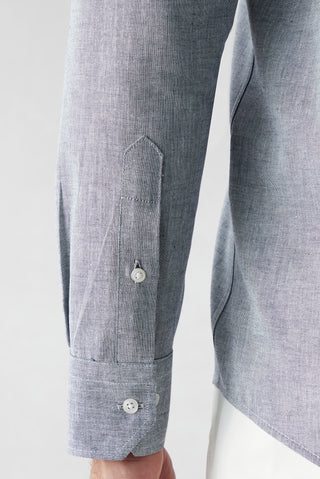Koyu Lacivert Uzun Kol Slim Fit Desenli %100 Pamuk Gömlek