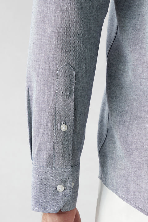 Koyu Lacivert Uzun Kol Slim Fit Desenli %100 Pamuk Gömlek