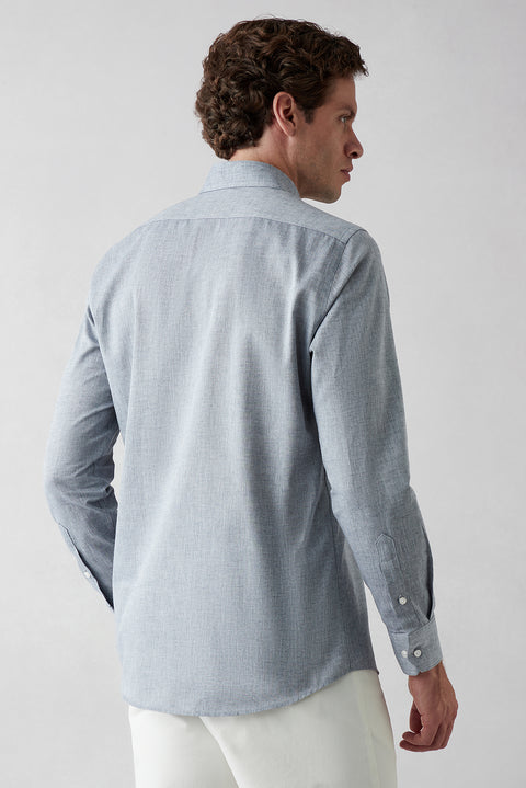 Koyu Lacivert Uzun Kol Slim Fit Desenli %100 Pamuk Gömlek