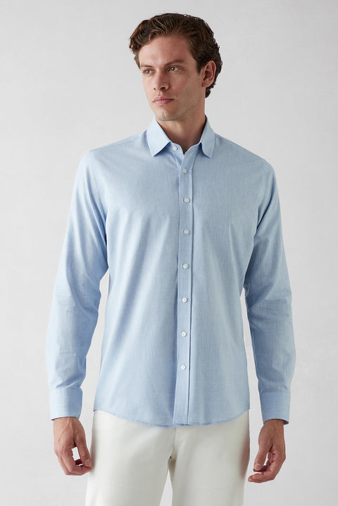 Mavi Uzun Kol Slim Fit Desenli %100 Pamuk Gömlek
