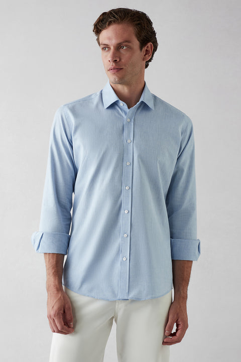 Mavi Uzun Kol Slim Fit Desenli %100 Pamuk Gömlek