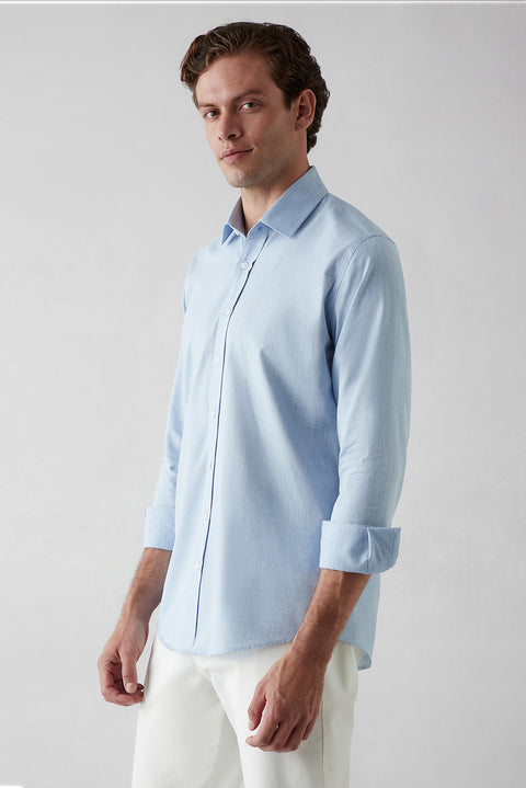 Mavi Uzun Kol Slim Fit Desenli %100 Pamuk Gömlek