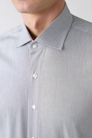 Koyu Füme Uzun Kol Klasik Çizgili Slim Fit Dar Kesim Pamuk Gömlek