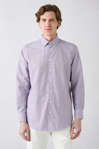 Mürdüm Uzun Kol Slim Fit Çizgili Gömlek