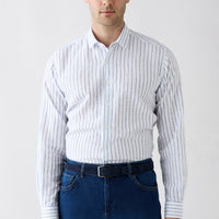 Dark Navy Long Sleeve Regular Fit Striped Cotton Linen Breathable Shirt
