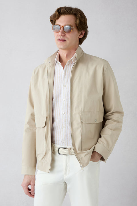 Light Beige Long Sleeve Regular Fit Striped Cotton Linen Breathable Shirt