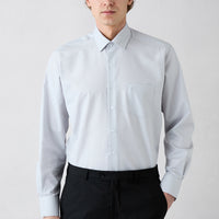 Light Gray Long Sleeve Regular Fit Classic Collar Pocketed Patterned Cotton Shirt