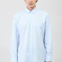 Light Blue Long Sleeve Regular Fit Classic Collar Pocketed Patterned Cotton Shirt