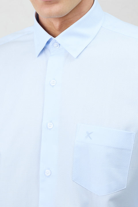 Light Blue Long Sleeve Regular Fit Classic Collar Pocketed Patterned Cotton Shirt