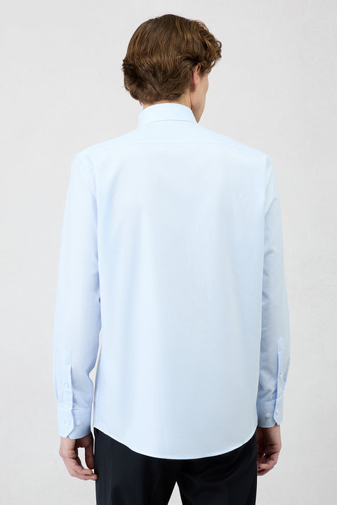 Light Blue Long Sleeve Regular Fit Classic Collar Pocketed Patterned Cotton Shirt
