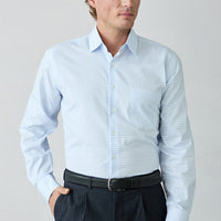 Light Blue Long Sleeve Regular Fit Cotton Plaid Shirt